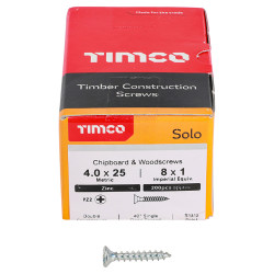 TIMCO Solo Chippy Pozi Countersunk Wood Screws - 4.0 x 25mm - Zinc Plated - Pack of 200