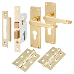 Touchpoint Polished Brass Victorian Straight Euro Lock Door Handles Pack