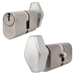 UNION J2X13 Pattern 64mm Oval Thumbturn Cylinder - 32mm Turn + 32mm - Sat Chrome - Keyed to Differ