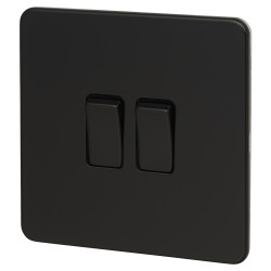 Knightsbridge 10AX 2 Gang 2 Way Screwless Flat Plate Light Switch - Matt Black with Black Rocker