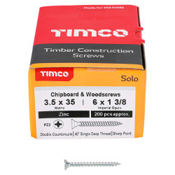 TIMCO Solo Chippy Pozi Countersunk Wood Screws - 3.5 x 35mm - Zinc Plated - Pack of 200