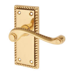 Touchpoint Polished Brass Georgian Scroll Latch Door Handles - Short Plate - 117 x 45mm