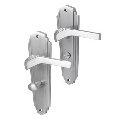 Heritage Brass by M Marcus Satin Chrome Art Deco Bathroom Door Handles - Waldorf Range - 203 x 66mm