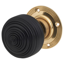 Olde Forge Ebony Knob & Brass Rose Edwardian Beehive Mortice/Rim Door Knob - 60mm Rose Diameter