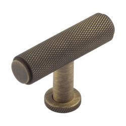 Burlington by Frelan 18mm Piccadilly Knurled T-Bar Cabinet Knob - 55 x 40mm - Antique Brass