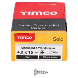 TIMCO Solo Chippy Pozi Countersunk Wood Screws - 4.0 x 15mm - Zinc Plated - Pack of 200