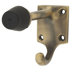 Hampstead Cubical Single Hat & Coat Hook with Buffer - 85 x 55mm - Antique Brass