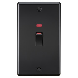 Knightsbridge 45A 2 Gang Round Edge Double Pole Cooker Switch with Neon - Matt Black