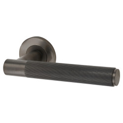 Alexander and Wilks Dark Bronze Reeded Door Handles on Round Rose - Spitfire Range