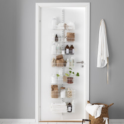 elfa Wardrobe & Over Door Storage Kit - 1 x Twin Slot Wall Upright & 7 x Wire Baskets - White