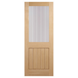 LPD Mexicano Half Light with Frosted Lines Pre-Finished Internal FD30 Fire Door - 1981 x 762mm - Oak
