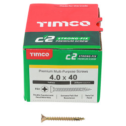 TIMCO C2 Strong-Fix Pozi Double Countersunk Wood Screws - 4.0 x 40mm - Yellow Zinc - Pack of 200