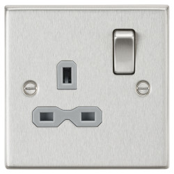 Knightsbridge 13A 1 Gang Double Pole Switched Socket - Brushed Chrome with Grey Insert
