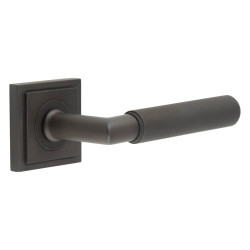Burlington by Frelan Dark Bronze Knurled Fire Rated Door Handles on Square Stepped Rose - Piccadilly Range