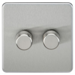 Knightsbridge 5 - 150W 2 Gang 2 Way Push On/Off Rotary Intelligent LED Dimmer Switch - Brush Chrome