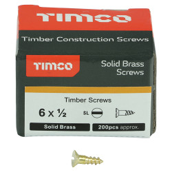 TIMCO Slotted Countersunk Wood Screws - 6 x 1/2" - Solid Brass - Pack of 200