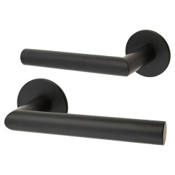 Jigtech Matt Black Door Handles on Round Slim Rose - Schema Minim Range