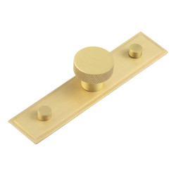 Hoxton by Frelan Wenlock Knurled Round Cabinet Knob on Stepped Backplate - 30mm Diameter - Satin Brass