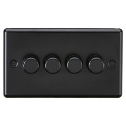 Knightsbridge 5-150W 4 Gang 2 Way Push On/Off Rotary Rounded Intelligent LED Dimmer - Matt Black