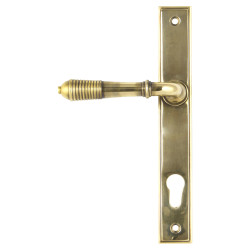 From The Anvil uPVC Reeded Slimline Multipoint Lock Door Handle - Euro - 92mm c/c - Aged Brass
