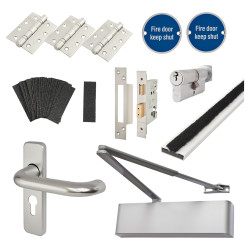 Heavy Duty Euro Lock on Backplate Fire Door Kit - Power Size 2-5 - Push/Pull Mounting - Aluminium