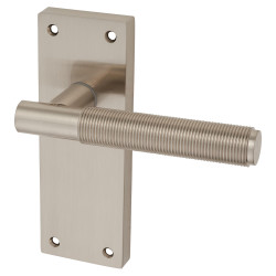 Altro Satin Nickel Reeded Latch Door Handles - Lily Range - 155 x 55mm