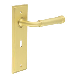 Burlington by Frelan Satin Brass Fire Rated Keyhole Lock Door Handles - Highgate - 200 x 55mm