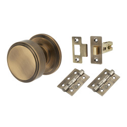 Hampstead Antique Brass Mortice Door Knobs Pack - 62mm Rose Diameter - Riley Range