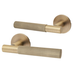 Jigtech Matt Antique Brass Knurled Door Handles on Round Slim Rose - Schema Teckna Range