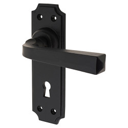 Olde Forge Smooth Black Keyhole Lock Door Handles - York Range - 152 x 48mm