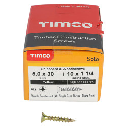 TIMCO Solo Chippy Pozi Countersunk Wood Screws - 5.0 x 30mm - Yellow Zinc - Pack of 200