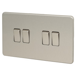 Knightsbridge 10AX 4 Gang Screwless Flat Plate Light Switch - Brushed Chrome