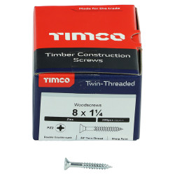 TIMCO Twin Threaded Pozi Countersunk Wood Screws - 8 x 1 1/4" - Zinc Plated - Pack of 200