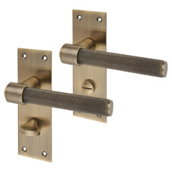 Altro Antique Brass Knurled Bathroom Door Handles - Loxley Range - 150 x 50mm