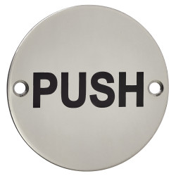 Altro Push Door Sign - 75mm Diameter - Polished Stainless Steel