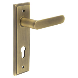 Burlington by Frelan Antique Brass Fire Rated DIN Euro Lock Door Handles - Kensington - 200 x 55mm