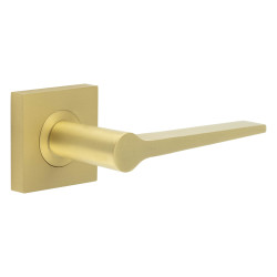 Burlington by Frelan Satin Brass Fire Rated Door Handles on Square Rose - Knightsbridge Range