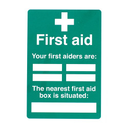 Altro Your First Aiders Are/Nearest First Aid Box Sign - 148 x 210mm - Rigid Plastic