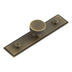 Hoxton by Frelan Wenlock Knurled Round Cabinet Knob on Stepped Backplate - 30mm Diameter - Antique Brass