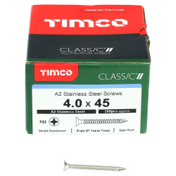 TIMCO Classic Pozi Countersunk Wood Screws - 4.0 x 45mm - A2 Stainless Steel - Pack of 200