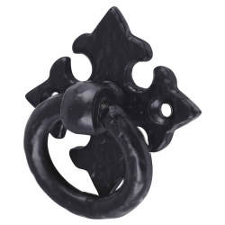 Olde Forge Ring Cabinet Drop Handle - 42mm Diameter on 57 x 57mm Plate - Antique Black Iron