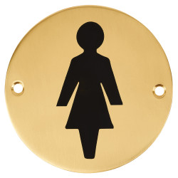 Hampstead Ladies Toilet Door Sign - 75mm Diameter - Polished Brass