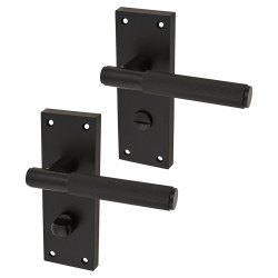 Altro Matt Black Lines Bathroom Door Handles - Nova Range - 155 x 55mm