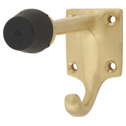Hampstead Cubical Single Hat & Coat Hook with Buffer - 85 x 55mm - Satin Brass