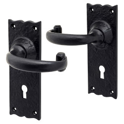 Olde Forge Antique Black Windsor Tudor Keyhole Lock Door Handles - 152 x 55mm