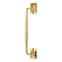 Traditional Heavy Cast Offset Door Pull Handle - Screw Fix - 250mm Centres - Polished Brass