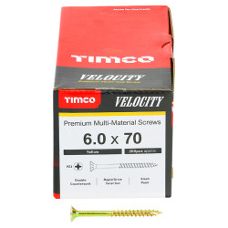 TIMCO Velocity Pozi Countersunk Wood Screws - 6.0 x 70mm - Yellow Zinc - Pack of 200