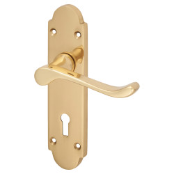 Touchpoint Polished Brass Victorian Summer Scroll Keyhole Lock Door Handles - 168 x 40mm
