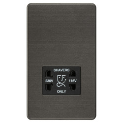 Knightsbridge 115/230V Screwless Flat Plate Dual Voltage Shaver Socket - Smoked Bronze/Black