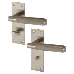 Serozzetta by Carlisle Brass Satin Nickel Knurled Bathroom Door Handles - Varese Range - 130 x 55mm